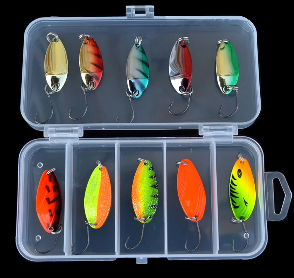 

WALK FISH 10Pcs Spinner Bait Set With Box Sequins Baits Metal Bait Fishing Lure Treble Hooks Artificial Bait Pike Fishing Tackle