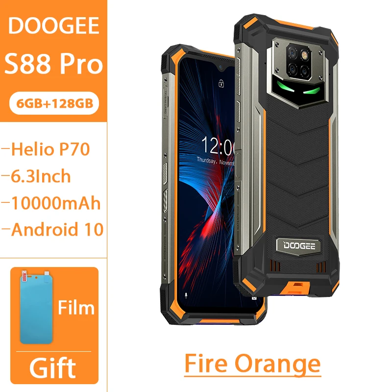 

IP68/IP69K DOOGEE S88 Pro 10000mAh 6GB RAM 128GB ROM Rugged Mobile Phone telephones Helio P70 Octa Core smartphone Android 10 OS