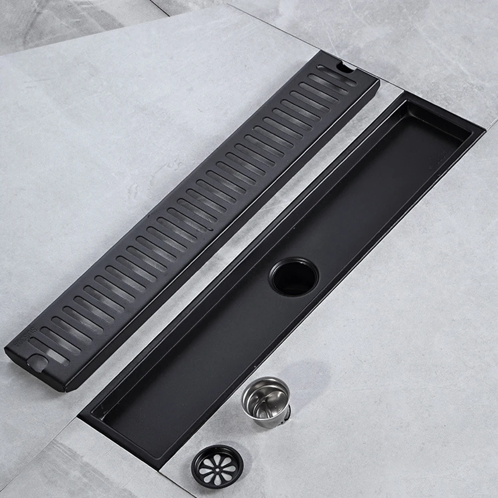 20-100cm Black Side Outlet Shower Drain Stainless Steel Bathroom Floor Drainage Linear Waste Cover Roof Kitchen Accessory | Обустройство
