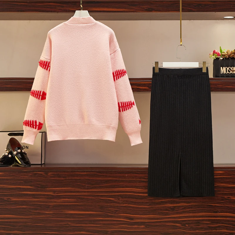 new winter fashion embroidery two pcs clothing set pullover sweater black skirt suits western style outfit knitwear lady top
new winter fashion embroidery two pcs clothing set pullover sweater black skirt suits western style outfit knitwear lady top