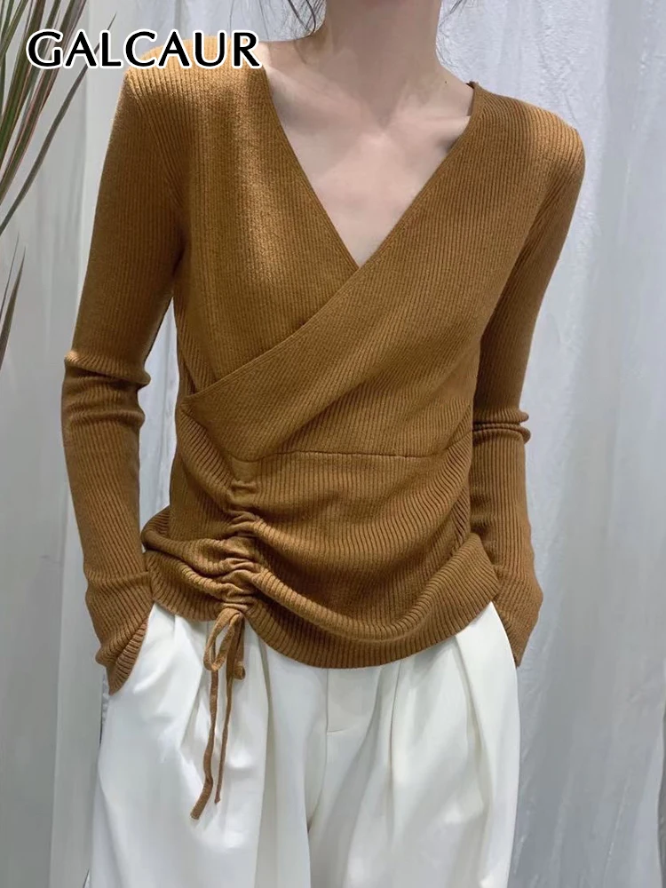 GALCAUR Casual Solid Slim Fold Drawstring Sweater For Women V Neck Long Sleeve Pullover Female Clothing Style 2021 Autumn New
GALCAUR Casual Solid Slim Fold Drawstring Sweater For Women V Neck Long Sleeve Pullover Female Clothing Style 2021 Autumn New