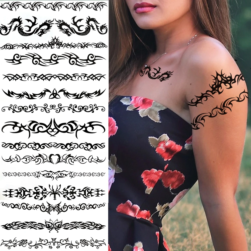 Dragon Tribal Totem Temporary Tattoos For Women Men Adults Black Butterfly Henna Vine Tattoo Sticker Thorns Fake Tatoos Armband
Dragon Tribal Totem Temporary Tattoos For Women Men Adults Black Butterfly Henna Vine Tattoo Sticker Thorns Fake Tatoos Armband