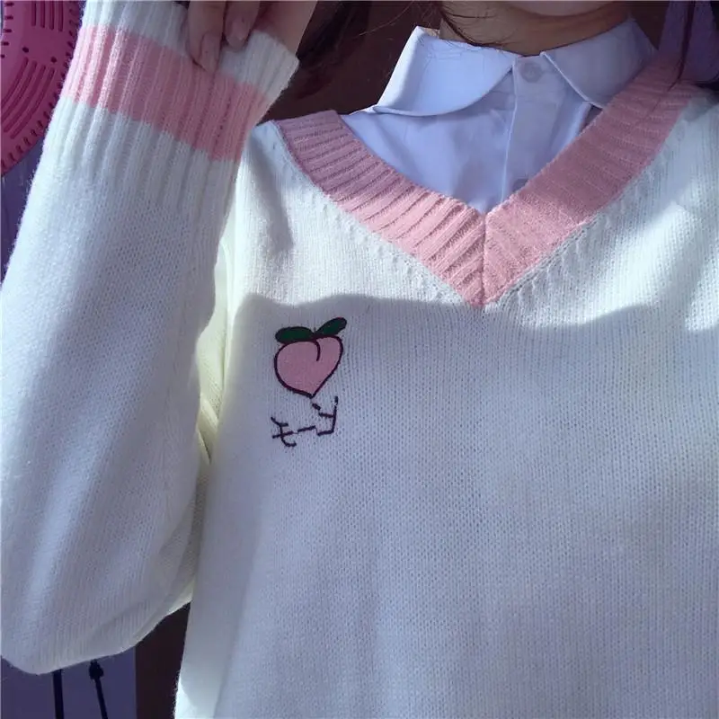 Fall 2021 Women Clothing Knitted Vest Sweater for Woman Embroidery Peach Strawberry Pink Pullovers Sweet Sueter Tops winter
Fall 2021 Women Clothing Knitted Vest Sweater for Woman Embroidery Peach Strawberry Pink Pullovers Sweet Sueter Tops winter