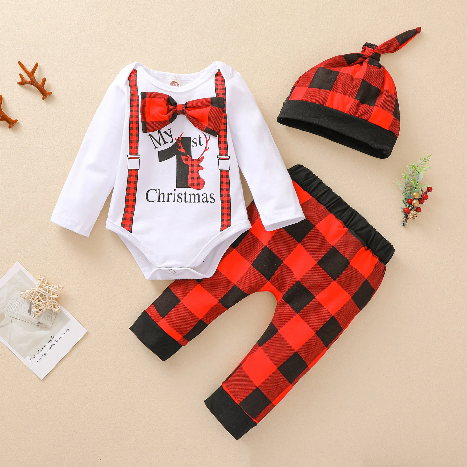 Christmas 3pcs/sets Baby Girls Clothes Plaid Hat + Bowknot Decoration Rompers + Reindeer Casual Pants Fashion Outfits For Infant
Christmas 3pcs/sets Baby Girls Clothes Plaid Hat + Bowknot Decoration Rompers + Reindeer Casual Pants Fashion Outfits For Infant