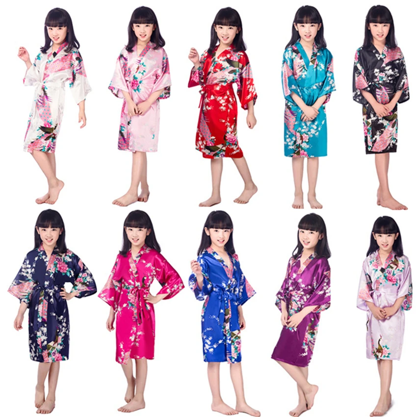 Фото Женская японская пижама для девочек кимоно с традиционным принтом павлина