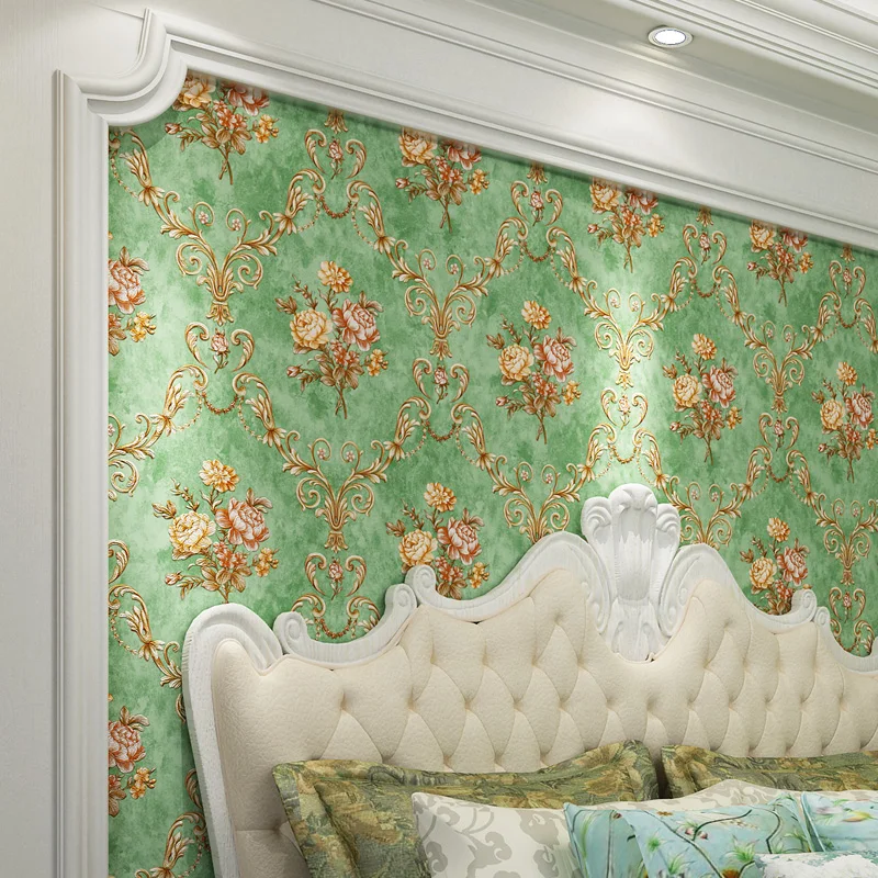 

Американский стиль кантри Ретро зеленый цветок нетканые обои гостиная телевизор фон обои для спальни
