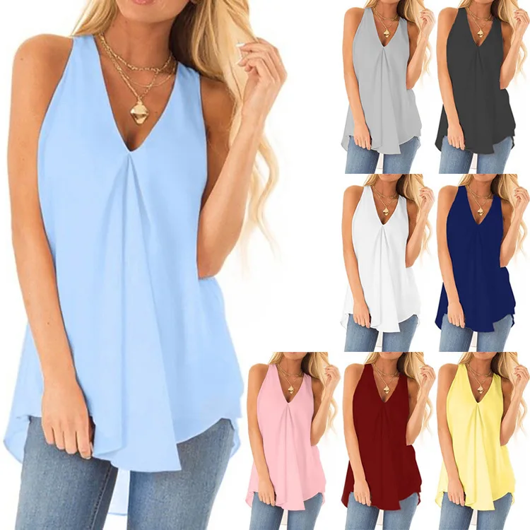 2021 Summer New T-shirt Hem Irregular Loose V-neck Sleeveless Solid Color Top Chiffon Camisole 
2021 Summer New T-shirt Hem Irregular Loose V-neck Sleeveless Solid Color Top Chiffon Camisole
