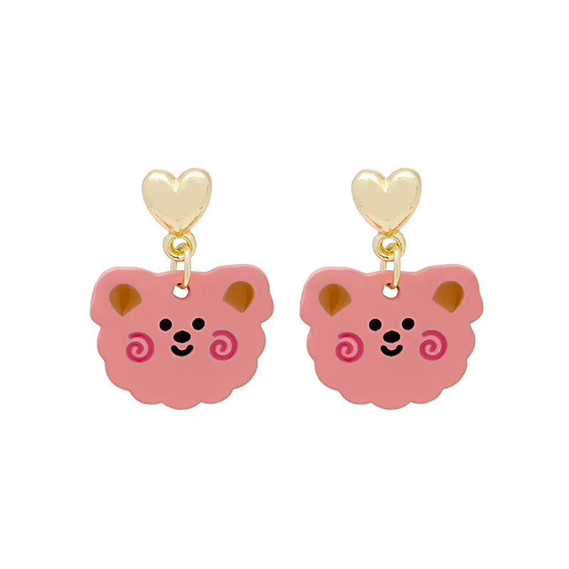

2021 new silver needle cartoon cute pink earrings wild fashion small daily ins peach heart Unusual earrings