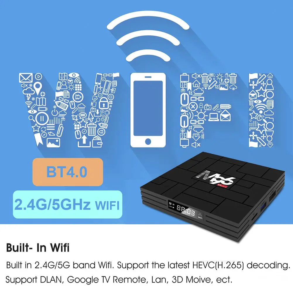 

2021 Android 9.0 TV Box Smart Bluetooth4.0 4GB RAM 64GB ROM Ethernet 100M 2.4G Wifi H.265 4K 3D Hd Media Player Set Top Box