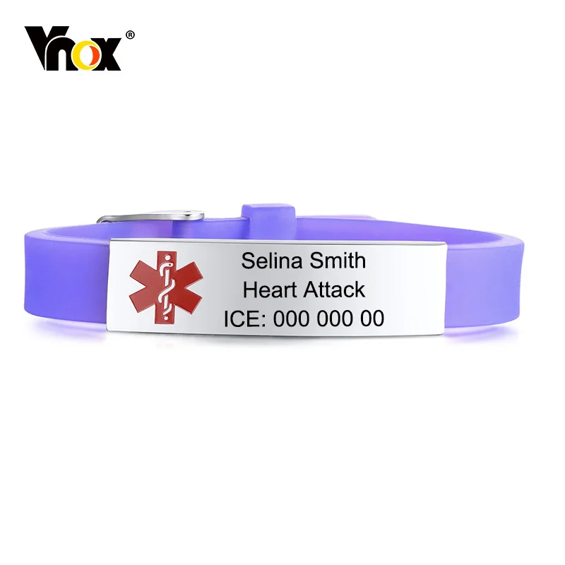 Vnox Free Engraving Medical Bracelets for Women, Adjustable Soft Silicone Girls Bangle, Stailess Steel ID Bracelets
Vnox Free Engraving Medical Bracelets for Women, Adjustable Soft Silicone Girls Bangle, Stailess Steel ID Bracelets