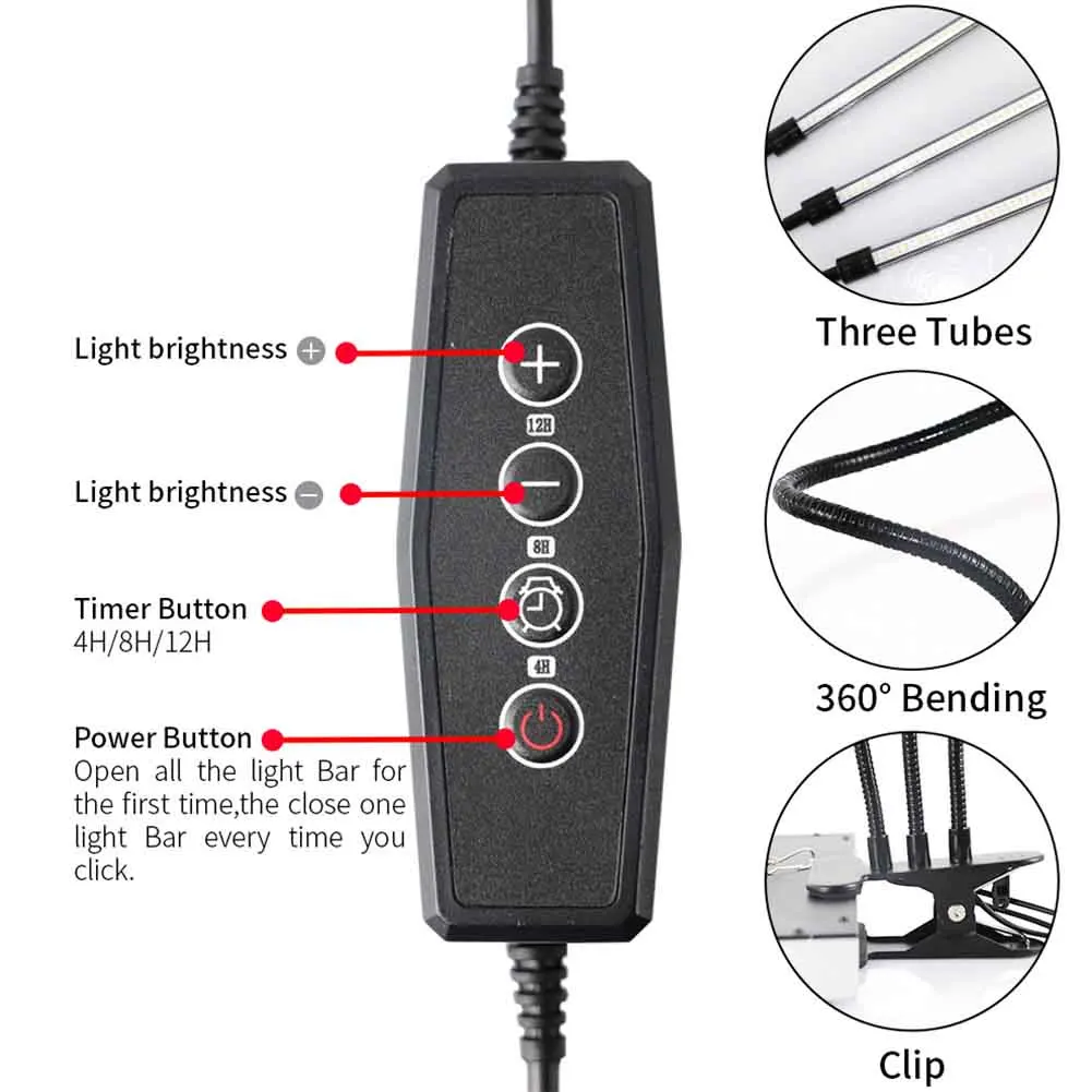 For Plants LED Grow Light Adjustable Gooseneck 3 Heads Seedlings USB Power Dimmable With Timer Indoor Flexible Succulents
For Plants LED Grow Light Adjustable Gooseneck 3 Heads Seedlings USB Power Dimmable With Timer Indoor Flexible Succulents