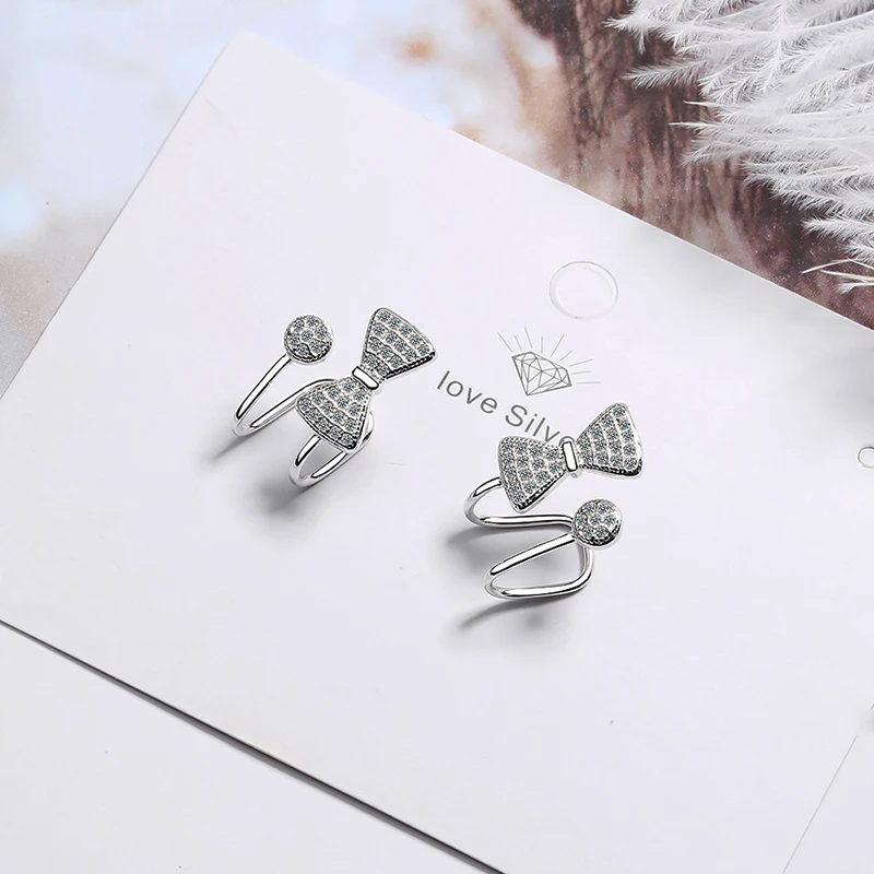 

Women's Fashion Cute Lovely Bowknot Clip Earrings Shiny Micro Crystal Paved Romantic Charming Female Cuff Earrings Jewelry Gifts