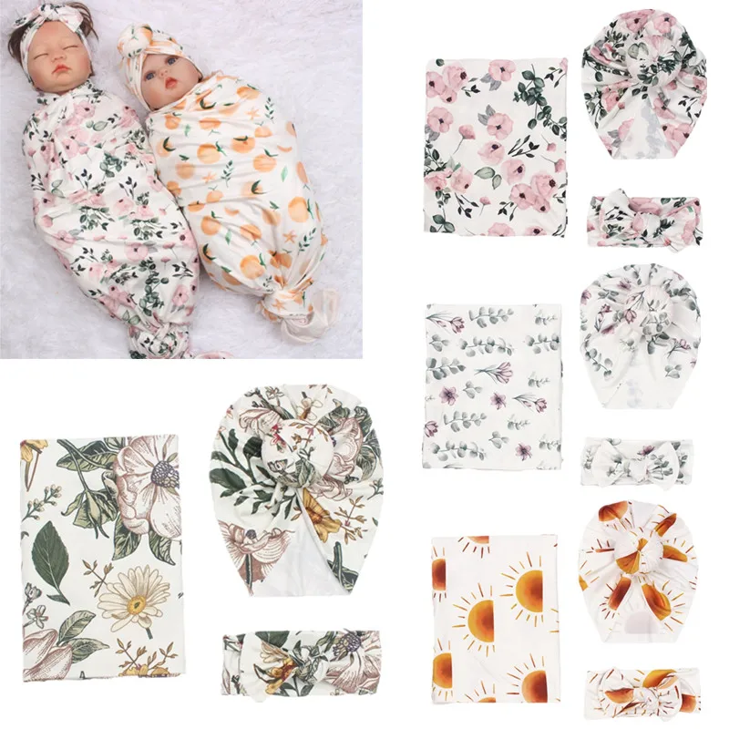 3pc Baby Floral Print Blanket Bamboo Fiber Newborn Swaddle Blanket with Knotted Beanie Hat Bow Headband Set for Baby Shower Gift
3pc Baby Floral Print Blanket Bamboo Fiber Newborn Swaddle Blanket with Knotted Beanie Hat Bow Headband Set for Baby Shower Gift