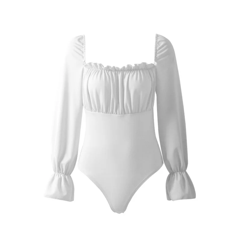 Women's Back Cross Bandage Bodysuit Autumn Sexy Fold Square Neck Puff Sleeve Backless Slim Jumpsuits Ladies Court style Rompers
Women's Back Cross Bandage Bodysuit Autumn Sexy Fold Square Neck Puff Sleeve Backless Slim Jumpsuits Ladies Court style Rompers