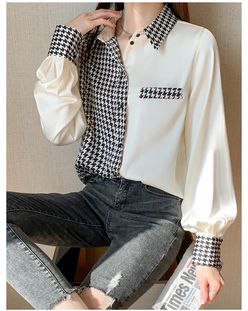 Women Button Chiffon Blouse Office Lady Spliced Tops Patchwork Korean Fashion Clothing Shirt Long Sleeve 2021 Beige Plus Size
Women Button Chiffon Blouse Office Lady Spliced Tops Patchwork Korean Fashion Clothing Shirt Long Sleeve 2021 Beige Plus Size