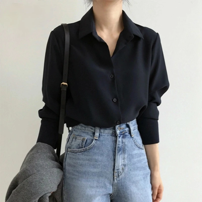 

Spring Women New Fashion Blouses Solid Plus Size Female Clothes Loose Shirt Long Sleeve Blouse Simple OL Feminine Blusa 1181 40