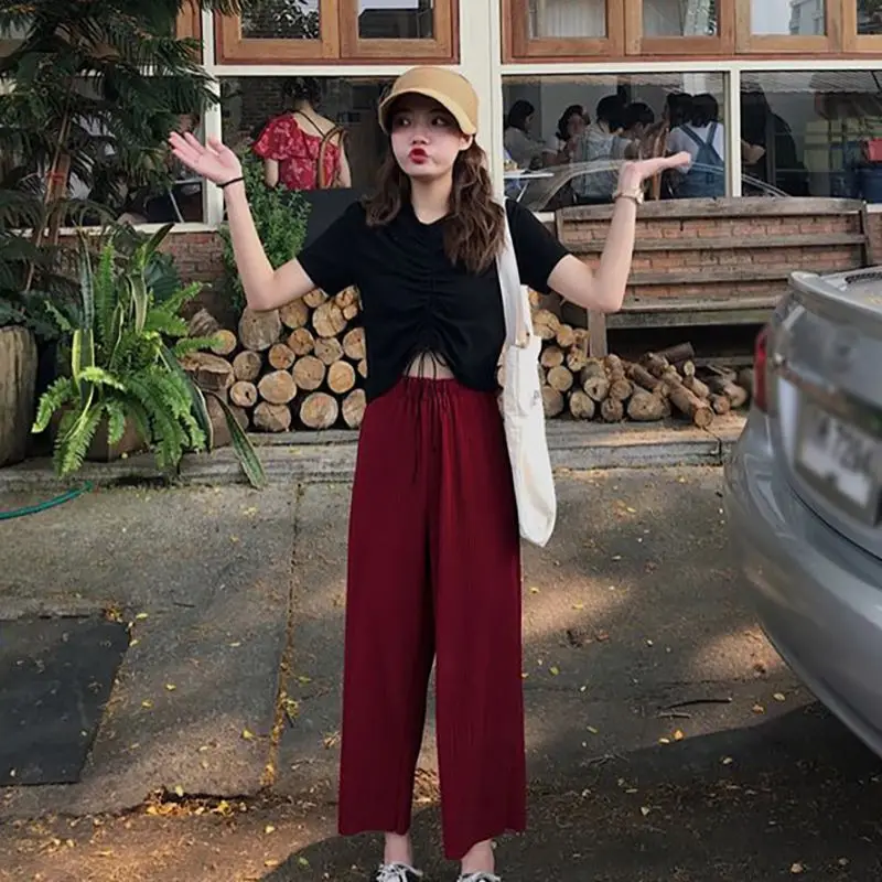 2020 Women's Wide-leg Pants Summer Thin Ankle Length Straight Pants Fashion Wild Solid Trousers Casual Loose Elastic Waist 
2020 Women's Wide-leg Pants Summer Thin Ankle Length Straight Pants Fashion Wild Solid Trousers Casual Loose Elastic Waist
