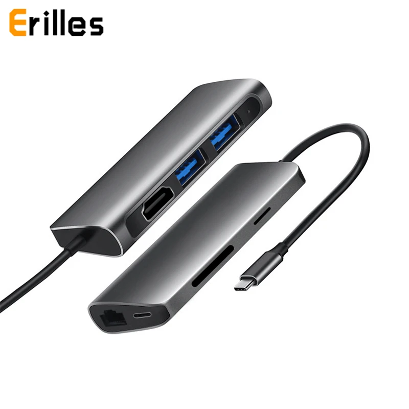 Usb type C 3 1 концентратор адаптер с 1000 м RJ45 Ethernet HDMI 4K 2USB 0 USBC PD зарядка SD TF слот Док для