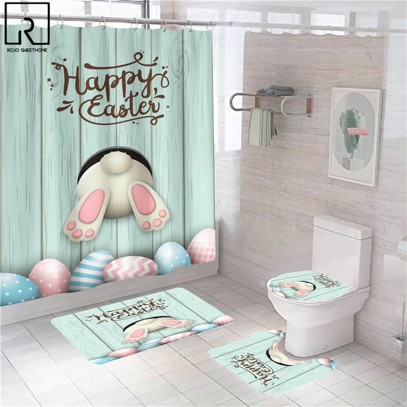 Happy Easter Rabbit Print Shower Curtains with Hooks Cute Bathroom Curtain Soft Flannel Mat Set Bathing Carpet Rugs Home Decor
Happy Easter Rabbit Print Shower Curtains with Hooks Cute Bathroom Curtain Soft Flannel Mat Set Bathing Carpet Rugs Home Decor