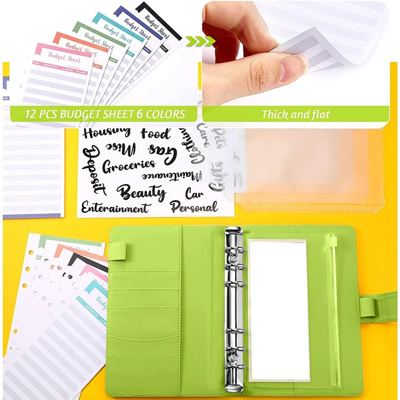 A6 PU Leather Notebook Binder Budget Planning Notepad 6 Ring Binder Covers, 8 Binder Pockets,for Bill Planning
A6 PU Leather Notebook Binder Budget Planning Notepad 6 Ring Binder Covers, 8 Binder Pockets,for Bill Planning