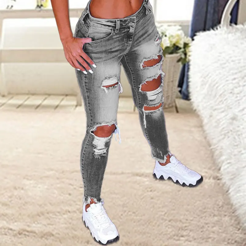 Женские джинсы стрейч с низкой посадкой рваные облегающие заниженной талией 2022