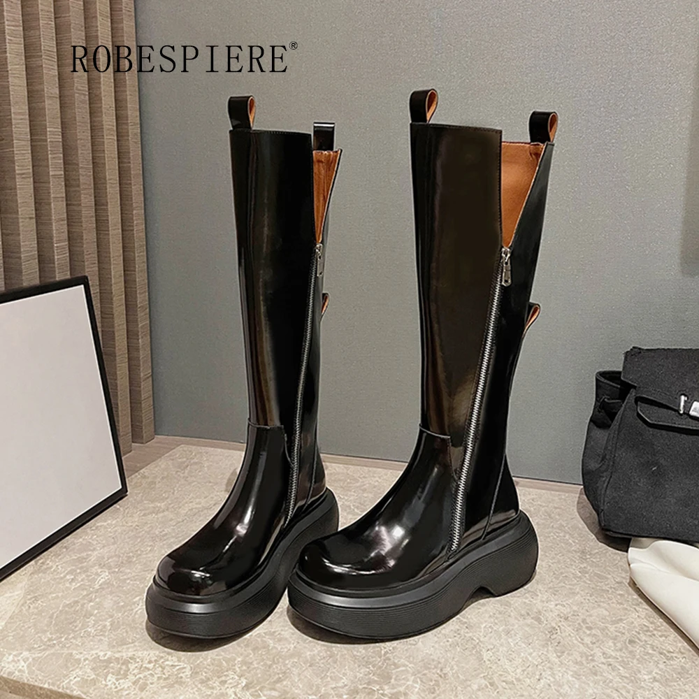 ROBESPIERE-2021 Winter New Leather Platform Women's Boots All-match double zipper Shoes Not Knee-high Women's High Boots-B311
ROBESPIERE-2021 Winter New Leather Platform Women's Boots All-match double zipper Shoes Not Knee-high Women's High Boots-B311