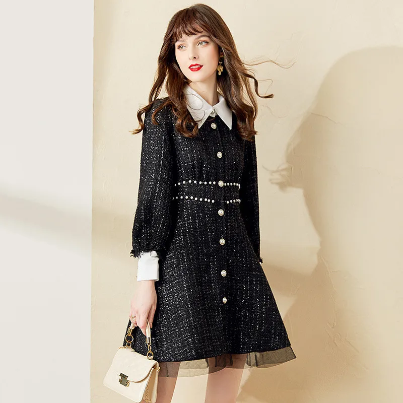 High Quality Designers Runway Fashion Autumn Winter Beading Tweed Woolen Dress Women Long Sleeve Office Vestidos 2020
High Quality Designers Runway Fashion Autumn Winter Beading Tweed Woolen Dress Women Long Sleeve Office Vestidos 2020