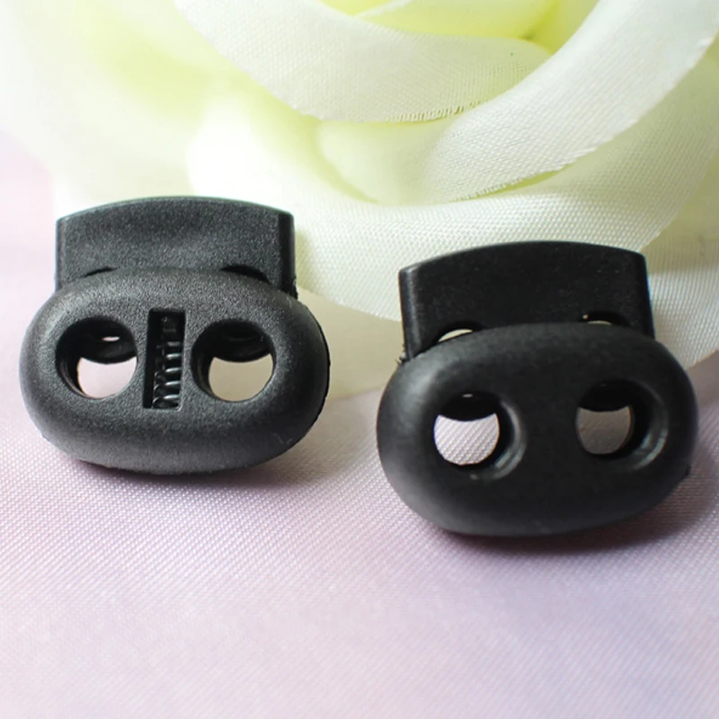 

500pcs Black 4mm 5mm Twin Hole Plastic Stopper Cord Locks Bean Drawstring Toggle Clip Apparel Shoelace Spring Button Accessories