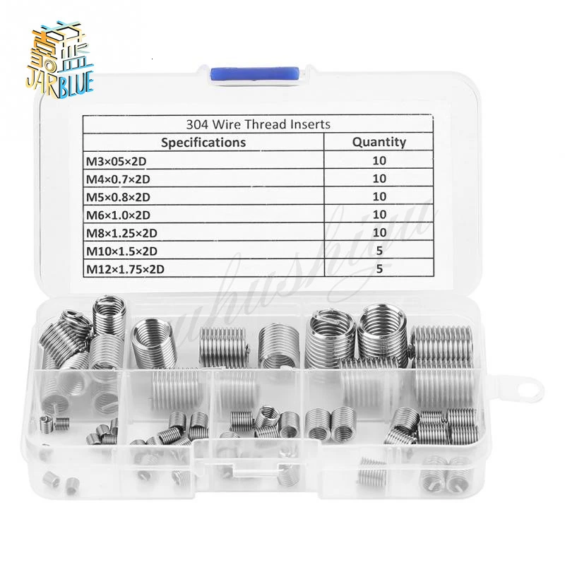 60Pcs M3-M12 Thread Insert set Stainless Steel SS304 Coiled Wire Inserts Helical Screw thread Hardware repair tool helicoil kit 
60Pcs M3-M12 Thread Insert set Stainless Steel SS304 Coiled Wire Inserts Helical Screw thread Hardware repair tool helicoil kit