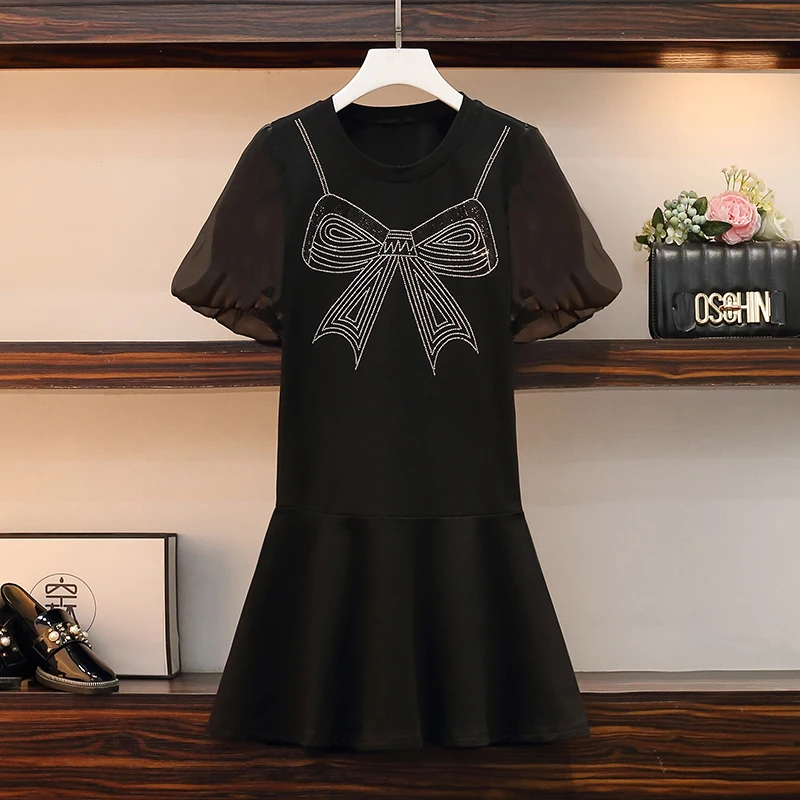 Plus size women bow diamond black dresses Summer puff sleeve loose casual ruffles patchwork gothic dress female vestidos 2021
Plus size women bow diamond black dresses Summer puff sleeve loose casual ruffles patchwork gothic dress female vestidos 2021