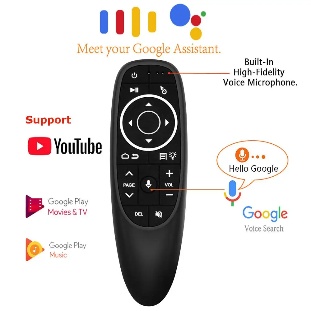 

G10S Pro Voice Control Air Mouse with Gyro Sensing Mini Wireless Smart Remote Backlit For Android tv box PC
