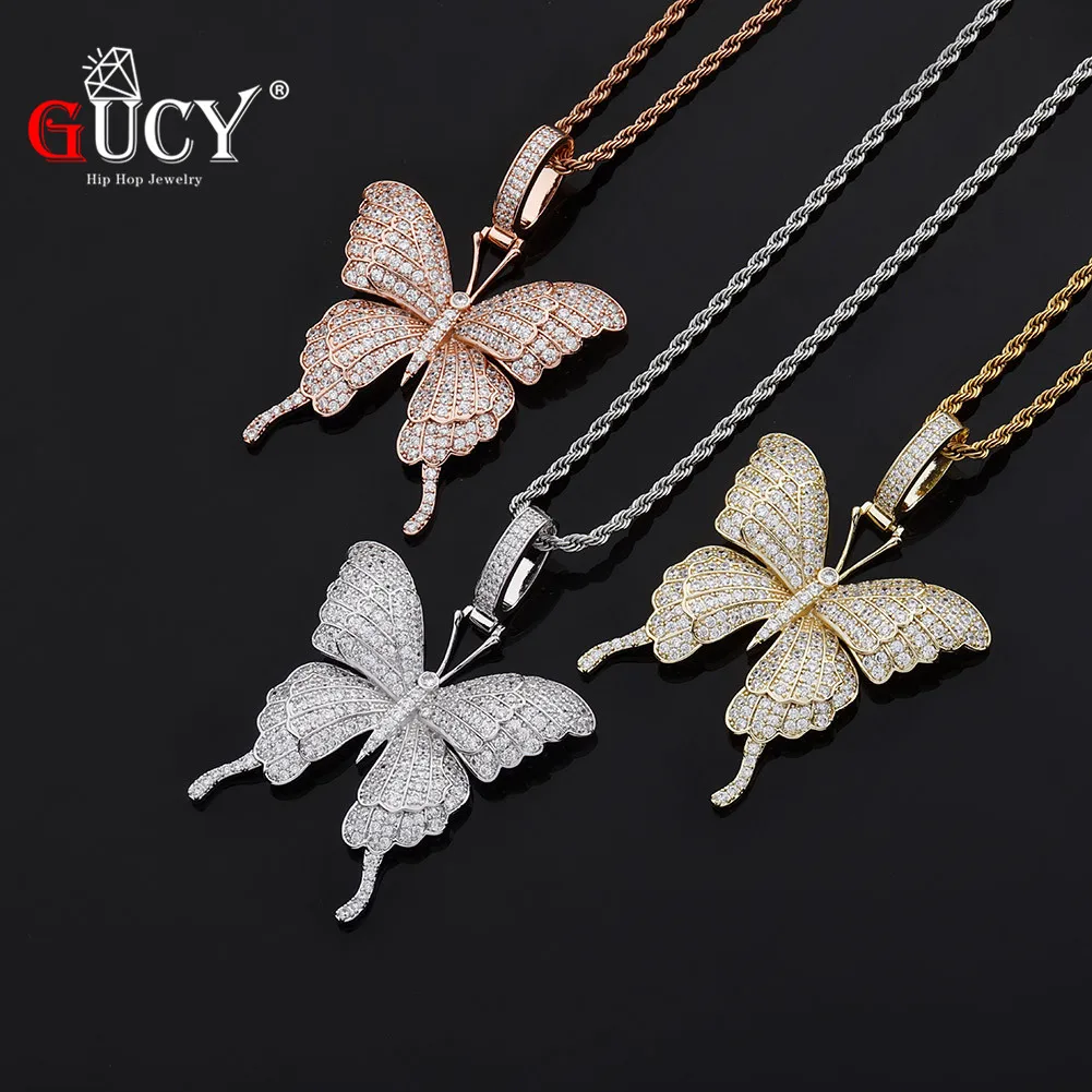 GUCY Animal Butterfly Pendant Necklace Charm Cuban Chain Gold Color Cubic Zircon Men's Hip Hop Rock Jewelry 
GUCY Animal Butterfly Pendant Necklace Charm Cuban Chain Gold Color Cubic Zircon Men's Hip Hop Rock Jewelry