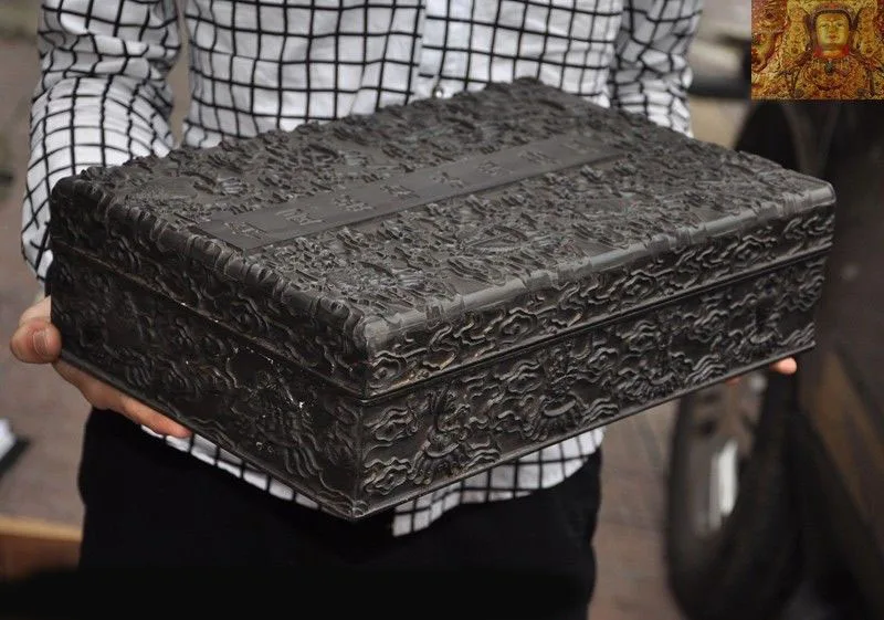 Wedding Decoration Old Tibet Temple Black Rosewood Wood Carved Scripture Sutra Book box New Year
Wedding Decoration Old Tibet Temple Black Rosewood Wood Carved Scripture Sutra Book box New Year