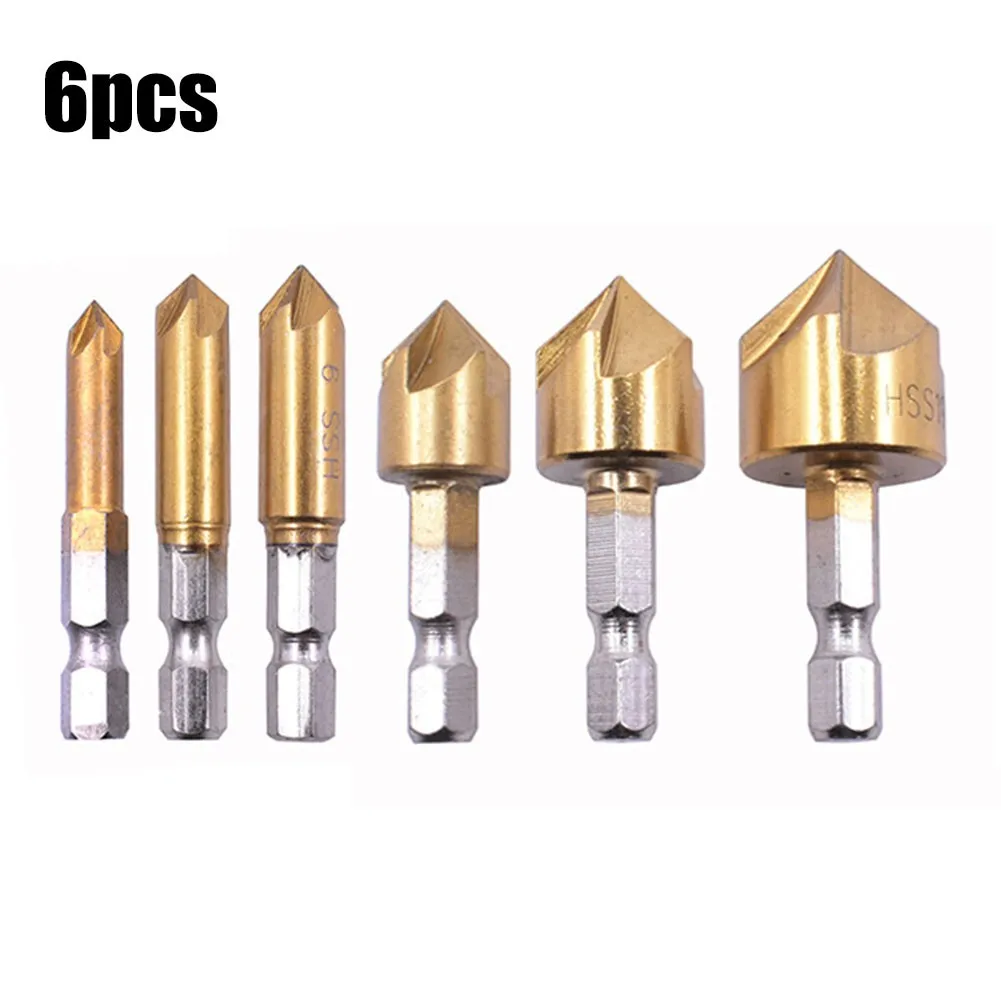 6pcs/set Countersink Drill Bit Set Woodworking Tools 6mm-19mm 1/4" Hex Shank HSS 5 Flute Countersink Drill Bits Wood Chamfering
6pcs/set Countersink Drill Bit Set Woodworking Tools 6mm-19mm 1/4" Hex Shank HSS 5 Flute Countersink Drill Bits Wood Chamfering