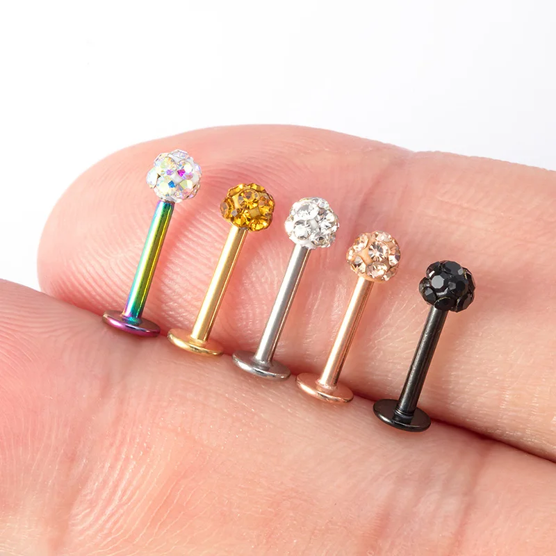 

1PC Crystal Stud Earring Labret Lip Ring Piercing Ear Cartilage Surgical Steel Tragus Helix Monroe For Women Body Jewelry 16G