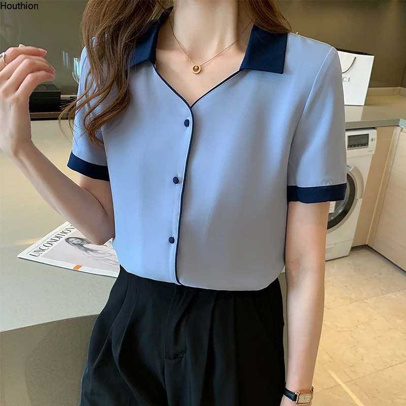 Chiffon Loose Women's Shirts New Fashion Blouses Casual Short Sleeve Blusas Solid Color Buttons V-neck Shirts Summer Houthion
Chiffon Loose Women's Shirts New Fashion Blouses Casual Short Sleeve Blusas Solid Color Buttons V-neck Shirts Summer Houthion