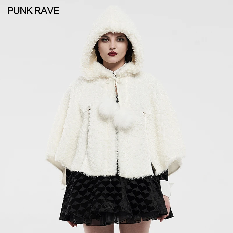 PUNK RAVE Women's Gothic Lolita Black & White Plush Cape Lovely Lace Small Wings Irregular Hem Short Coat Ball Cap Rope Design
PUNK RAVE Women's Gothic Lolita Black & White Plush Cape Lovely Lace Small Wings Irregular Hem Short Coat Ball Cap Rope Design