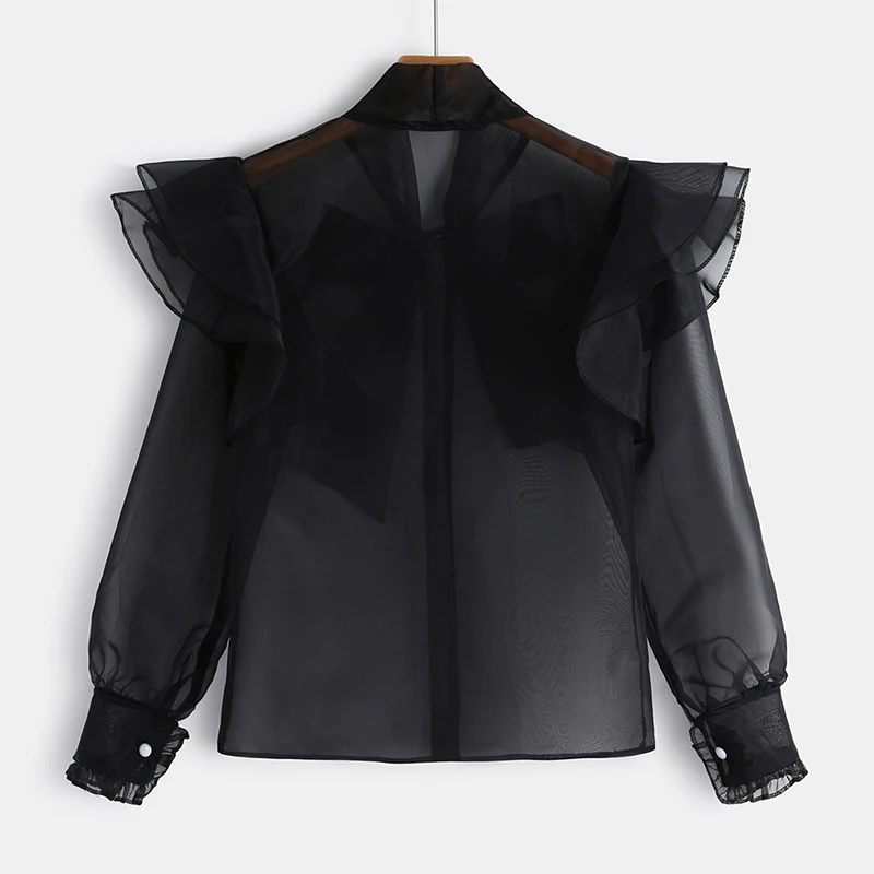 CHICEVER Patchwork Bowknot Blouse For Women Stand Collar Lantern Long Sleeve Perspective Elegant Blouses Female 2020 Fashion New
CHICEVER Patchwork Bowknot Blouse For Women Stand Collar Lantern Long Sleeve Perspective Elegant Blouses Female 2020 Fashion New