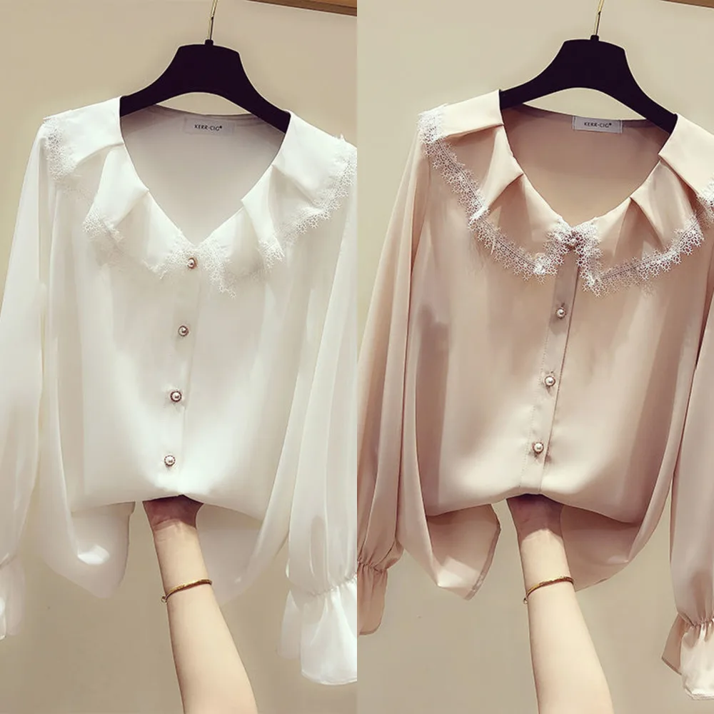 New Spring Women Long Sleeve Lace Patchwork Chiffon Blouse Tops Female Color Casual V-Neck Shirt
New Spring Women Long Sleeve Lace Patchwork Chiffon Blouse Tops Female Color Casual V-Neck Shirt