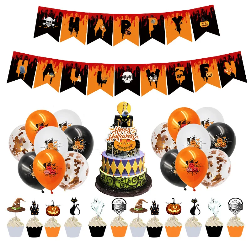 Halloween Theme Party Decorations Happy Halloween Banners Horror Skull Print Latex Balloons Pumpkin Cake Toppers Kit
Halloween Theme Party Decorations Happy Halloween Banners Horror Skull Print Latex Balloons Pumpkin Cake Toppers Kit