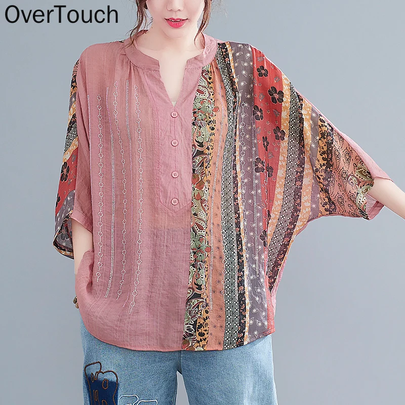 Women Blouse Linen Tops V-Neck Patchwork Bat Vintage Summer Floral Shirts Buttons Loose New Casual Female 2021 Clothing
Women Blouse Linen Tops V-Neck Patchwork Bat Vintage Summer Floral Shirts Buttons Loose New Casual Female 2021 Clothing