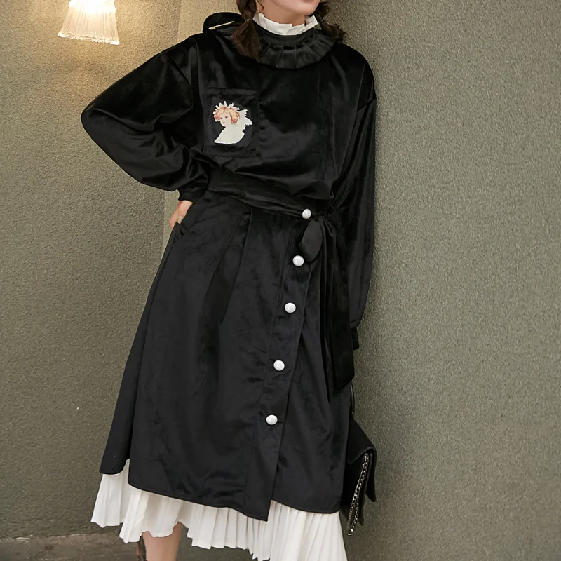 2021 Spring Retro Slim Loose Skirt Velvet Pearl Buckle Strap Organ Pleated Women's Skirt Mid-length Bust Irregular Skirt Female
2021 Spring Retro Slim Loose Skirt Velvet Pearl Buckle Strap Organ Pleated Women's Skirt Mid-length Bust Irregular Skirt Female