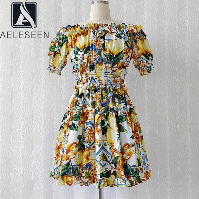 AELESEEN Women's Summer 100% Cotton Dress Fashion Slash Neck Puff Sleev Lemon Print Ruffles Party Mini Beach Dress
AELESEEN Women's Summer 100% Cotton Dress Fashion Slash Neck Puff Sleev Lemon Print Ruffles Party Mini Beach Dress
