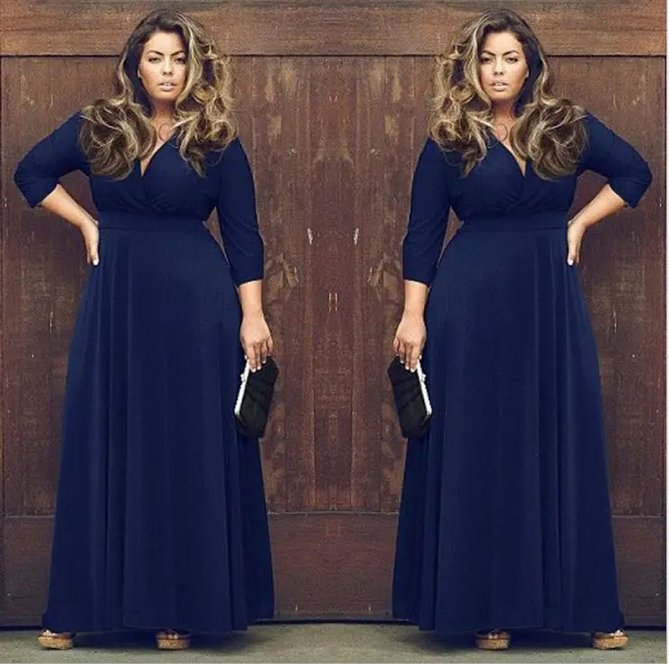 Dress Women's L -3xl Sexy Fashion Solid Color Fat MM Sleeve V-Neck New Evening Dress Express 
Dress Women's L -3xl Sexy Fashion Solid Color Fat MM Sleeve V-Neck New Evening Dress Express
