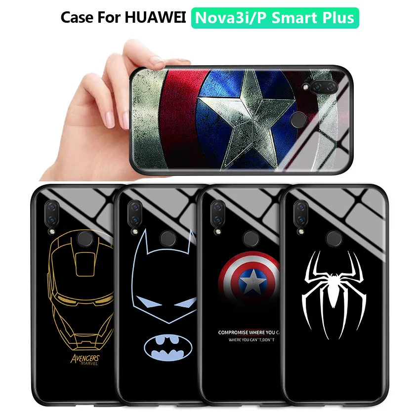 Для Huawei Nova 3i P Smart Plus чехол Marvel Ironman Spider противоударный Закаленное стекло задняя