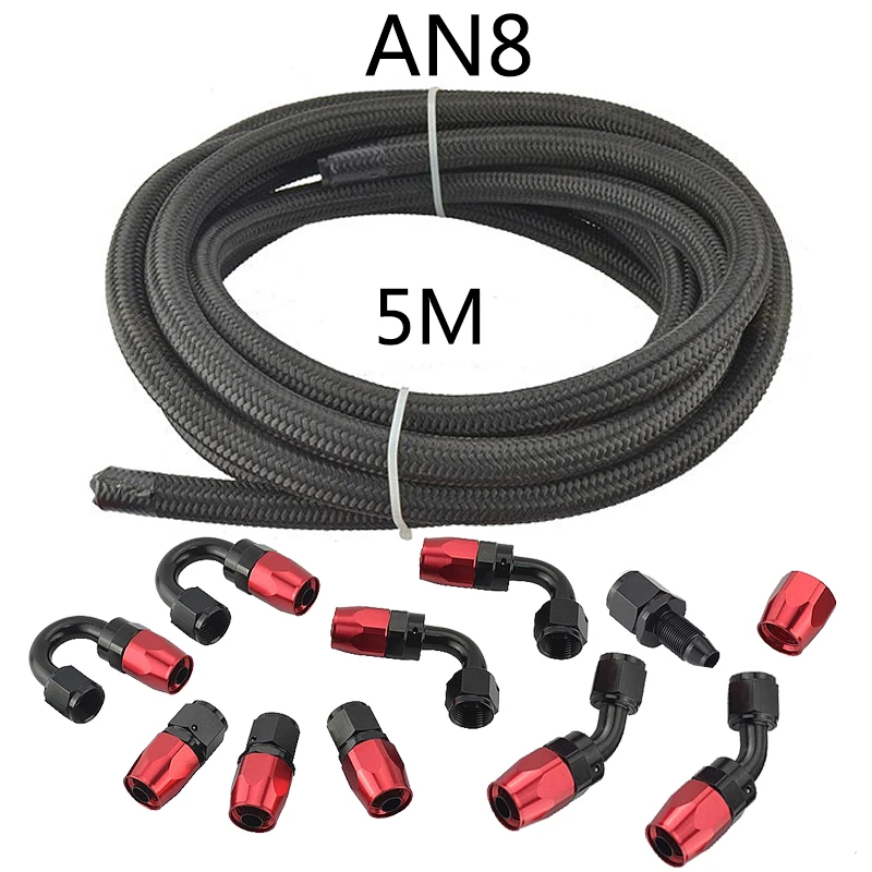 5M AN8 Black Stainless Steel Braided Nylon Hose 0/45/90/180Degree Adapter Kit AN8 connection an connections For Fuel Line 
5M AN8 Black Stainless Steel Braided Nylon Hose 0/45/90/180Degree Adapter Kit AN8 connection an connections For Fuel Line