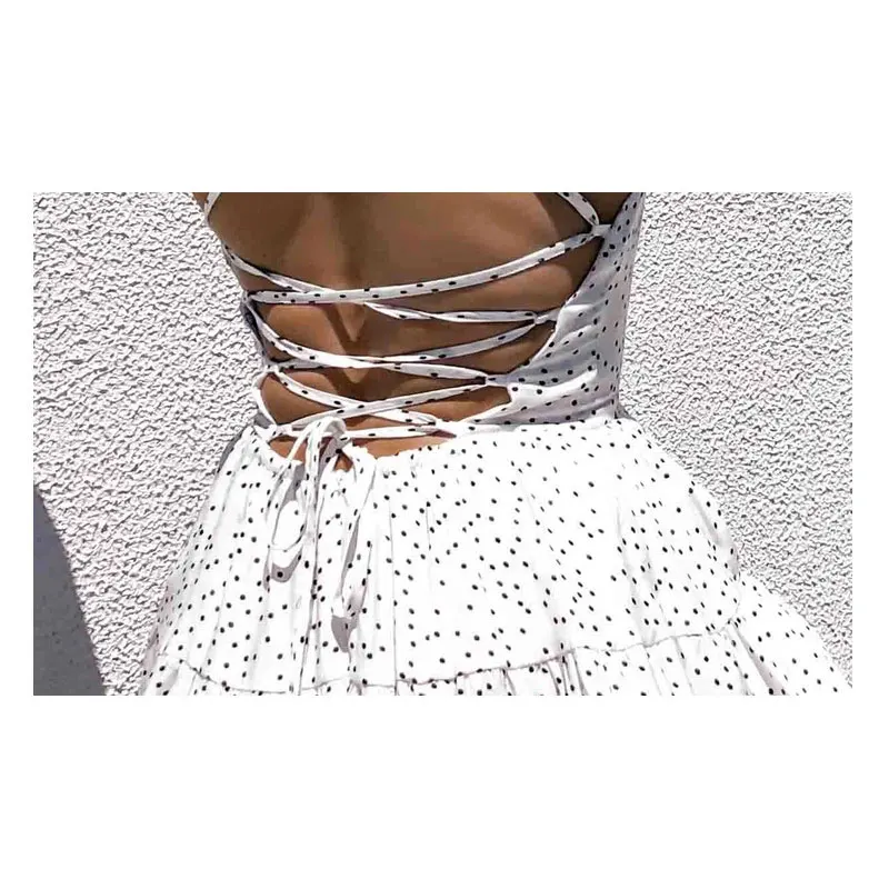 Polka Dot White Women's Summer Sundress Ruffle Backless Sexy Mini Party Dress Elegant Lace up Beach Clothes Female
Polka Dot White Women's Summer Sundress Ruffle Backless Sexy Mini Party Dress Elegant Lace up Beach Clothes Female