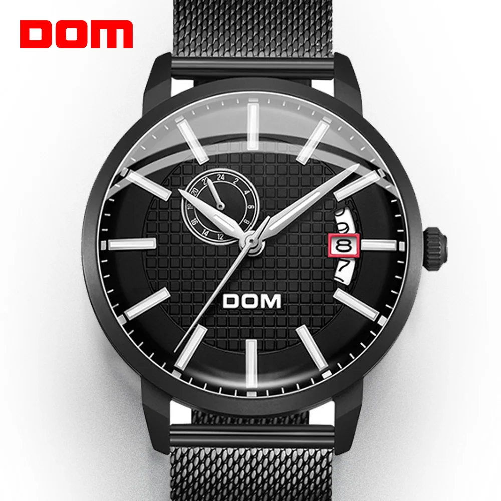 Часы DOM Дизайнерские мужские автоматические черные из нержавеющей стали