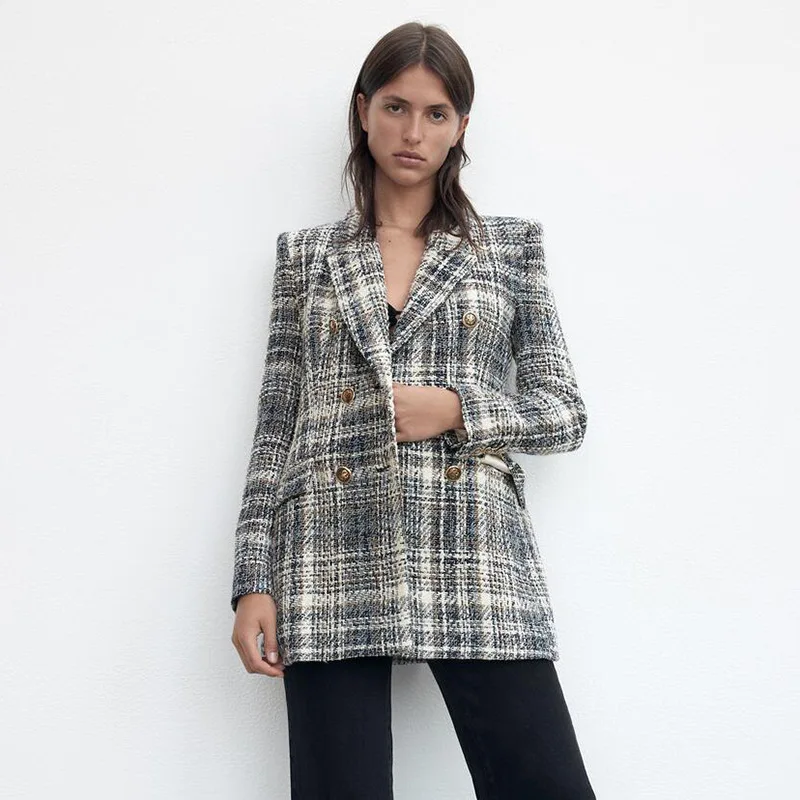 2021 autumn and winter new casual plaid double-breasted texture with shoulder pads suit jacket women
2021 autumn and winter new casual plaid double-breasted texture with shoulder pads suit jacket women