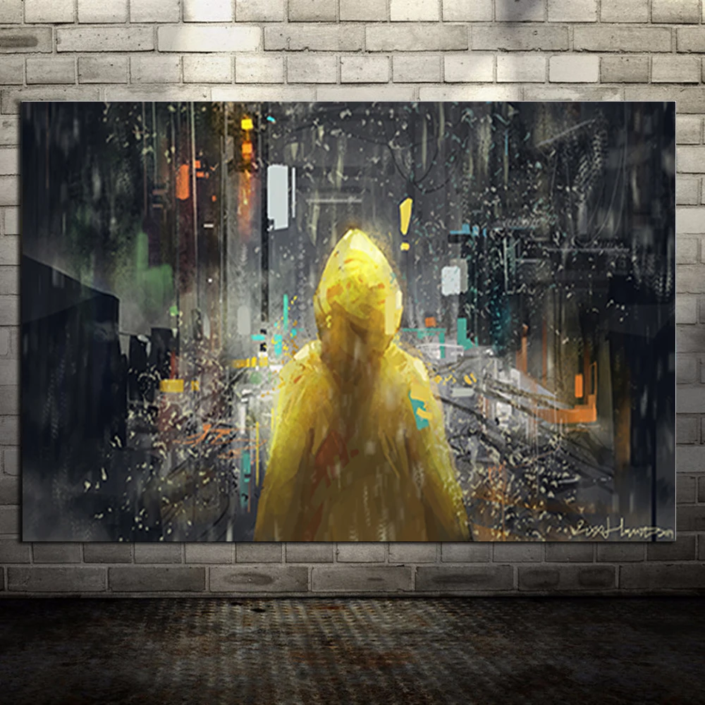 Man Yellow Raincoat is Getting in the Rain Abstract Canvas Painting Wall Art Posters Prints Wall Pictures for Living Room Decor
Man Yellow Raincoat is Getting in the Rain Abstract Canvas Painting Wall Art Posters Prints Wall Pictures for Living Room Decor